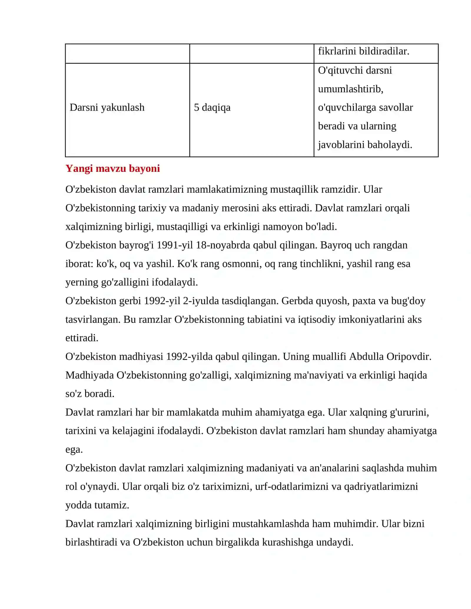 Ozbekiston davlat ramzlari haqida malumot (Dars ishlanma) 3