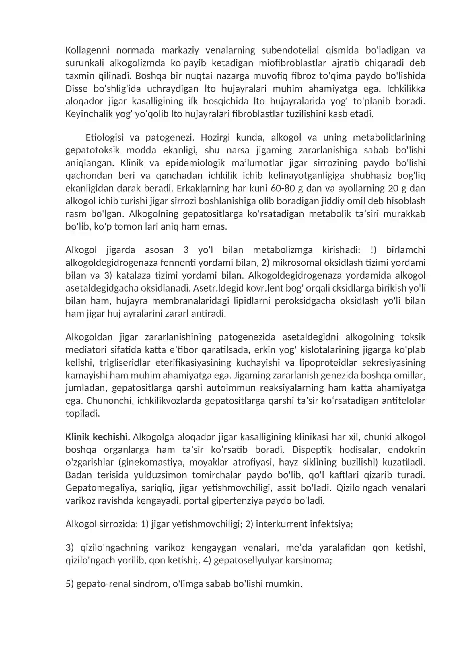 Jigarni toksik va dori vositalari tasirida zararlanishi. Jigar o‘smalari. O't tosh kasalliklari 3