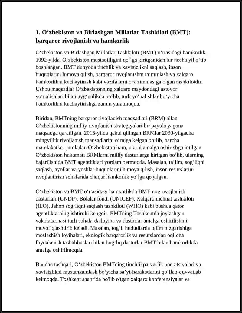 Oʻzbekistonning Xalqaro Tashkilotlar Bilan Hamkorlik Aloqalari 3