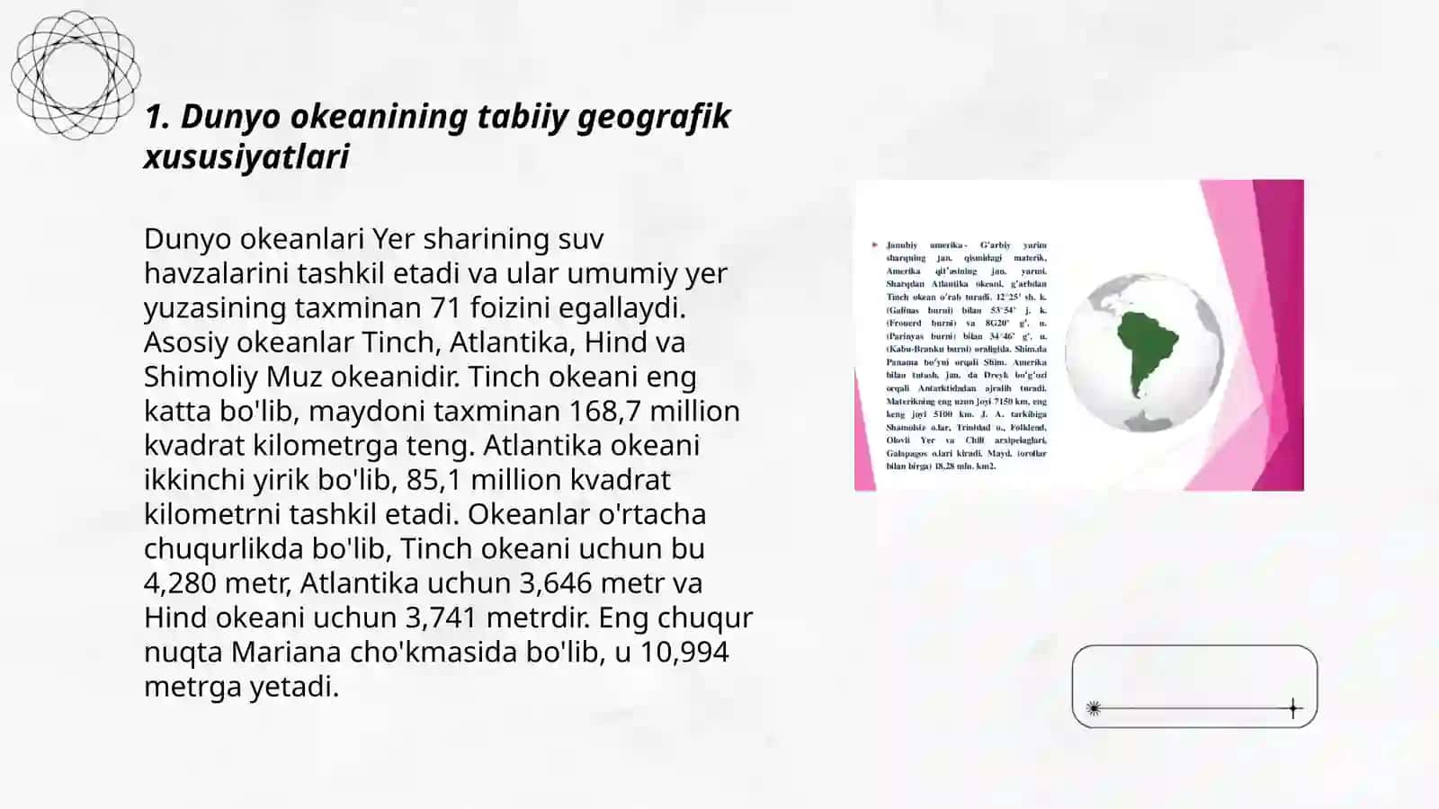 Dunyo okeanining reogenal birxilligi umumiy tabiiy geografik tarifi 3