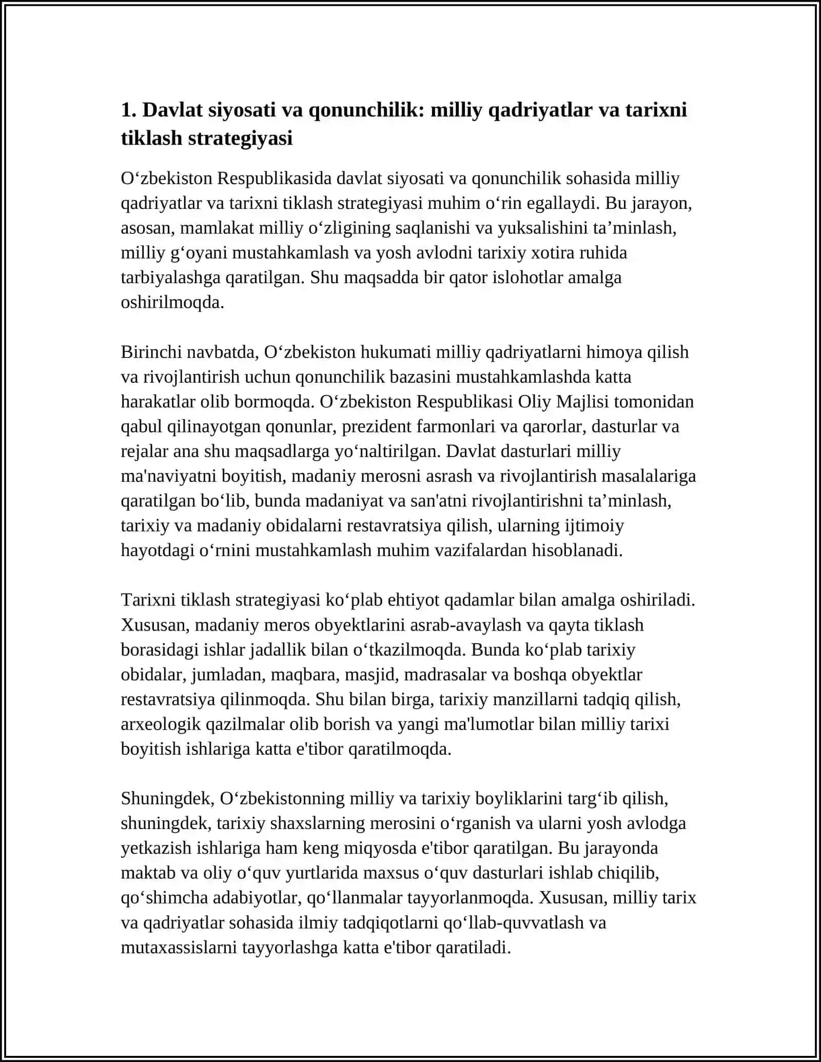 OʻZBEKISTONDA MILLIY QADRIYATLAR VA TARIXNI TIKLASH BORASIDAGI ISLOHOTLAR MAZMUNI 3