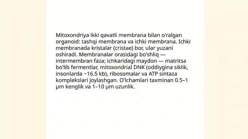 Sitoplazma organoidlari mitoxondriya va plasti, sentrasoma mikronaychalar ning tuzilishi 3