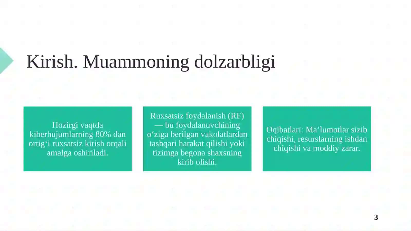 Kiberxavfsizlik fanidan mustaqil ish taqdimoti 3