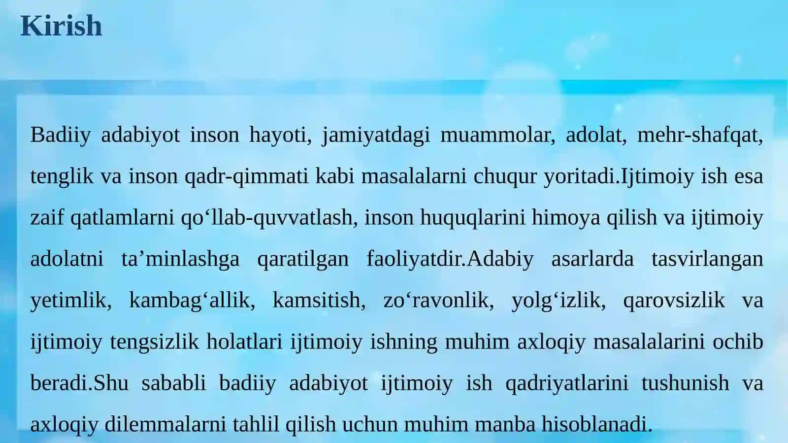 O‘zbek yoki jahon adabiyotining tanlangan asarlari misolida ijtimoiy ishning axloqiy dilemmalari va qadriyatlarini tahlili.pptx 3