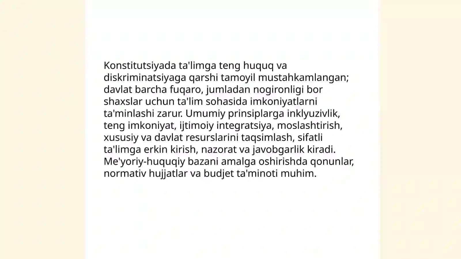 Oʻzbekistonda inklyuziv ta'limning me'yoriy huquqiy bazasini tahlil qilish 3