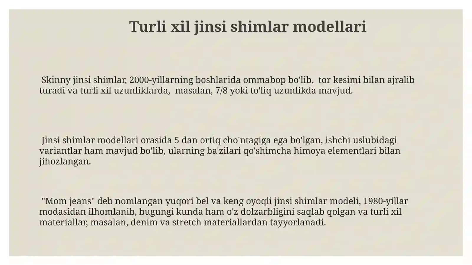 Jinsi shimlar modasi 3