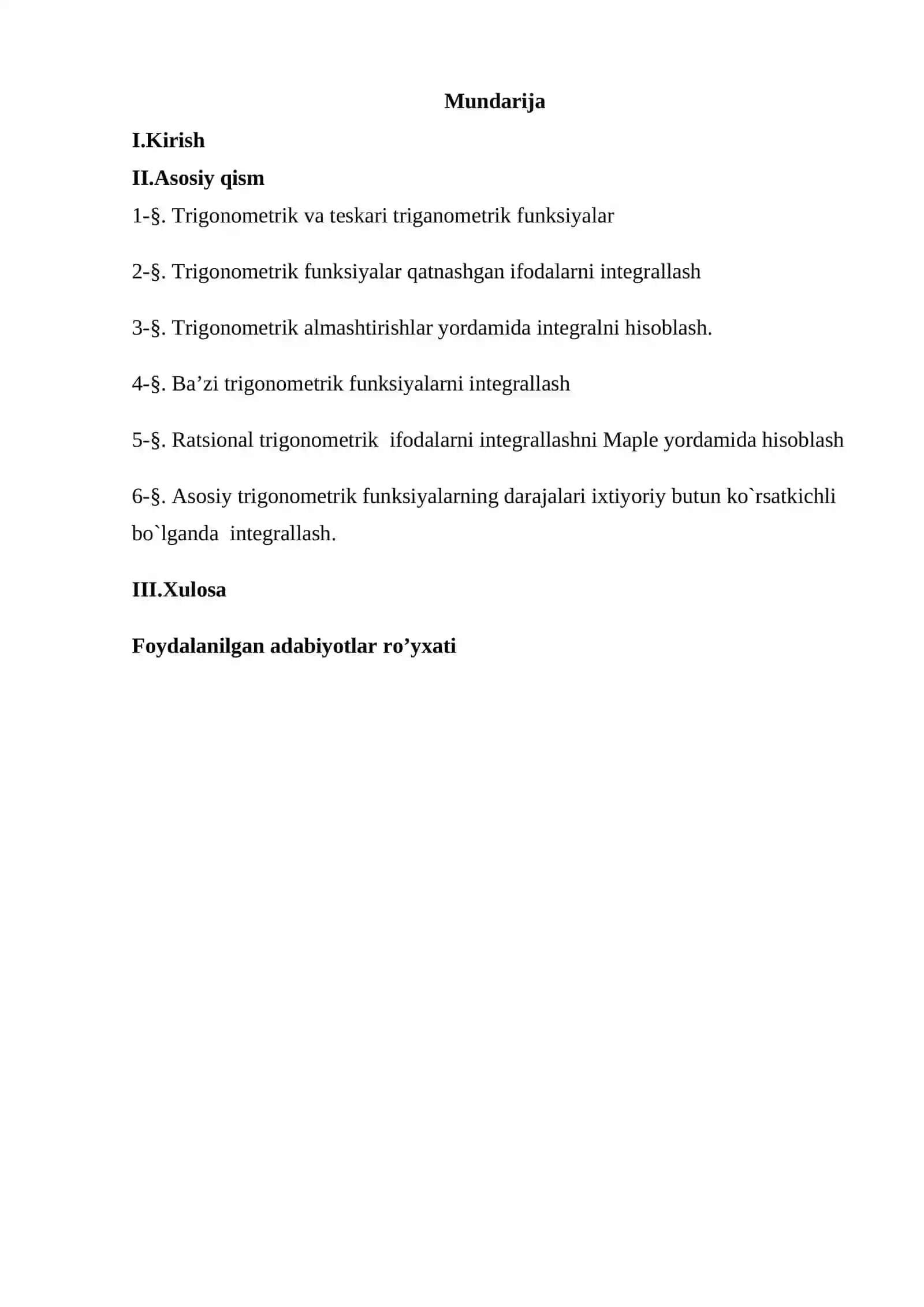 Tarkibida trigonometrik funksiyalar qatnashgan ifodalarni integrallash”3000 3
