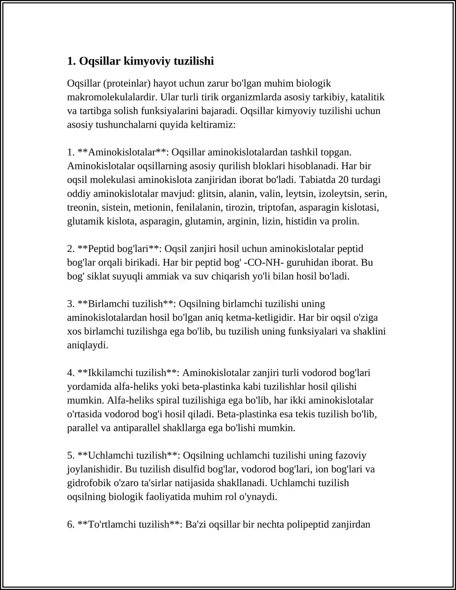 Oqsillar kimyoviy tuzilishi 3