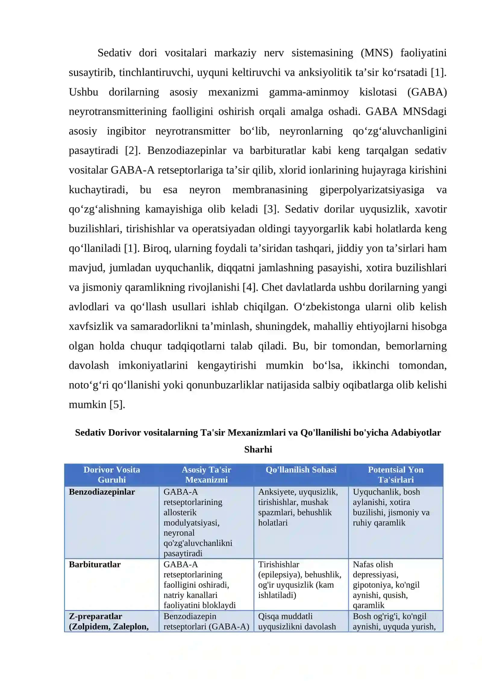 MARKAZIY NERV SISTEMASIGA TAʼSIR QILUVCHI DORI VOSITALARI. SEDATIV DORI VOSITALARI 3