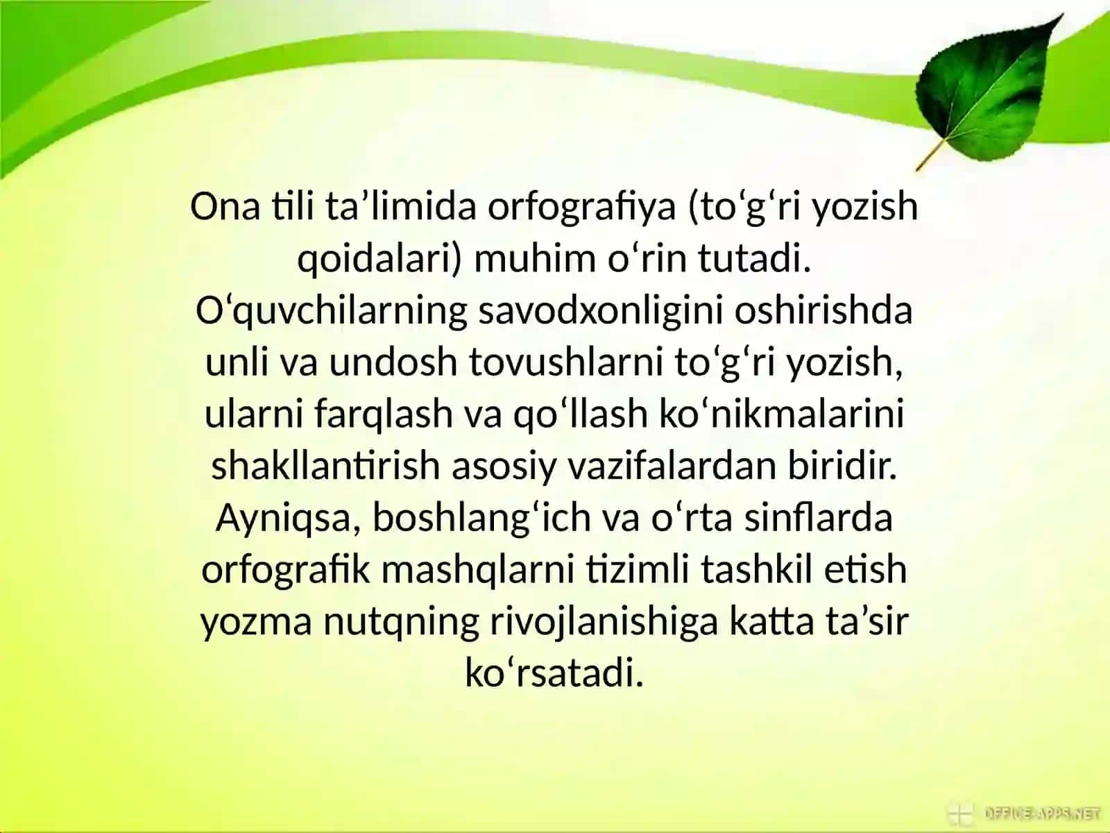 Unli va undosh tovushlarni orfografik mashqlarni tashkil etish 3