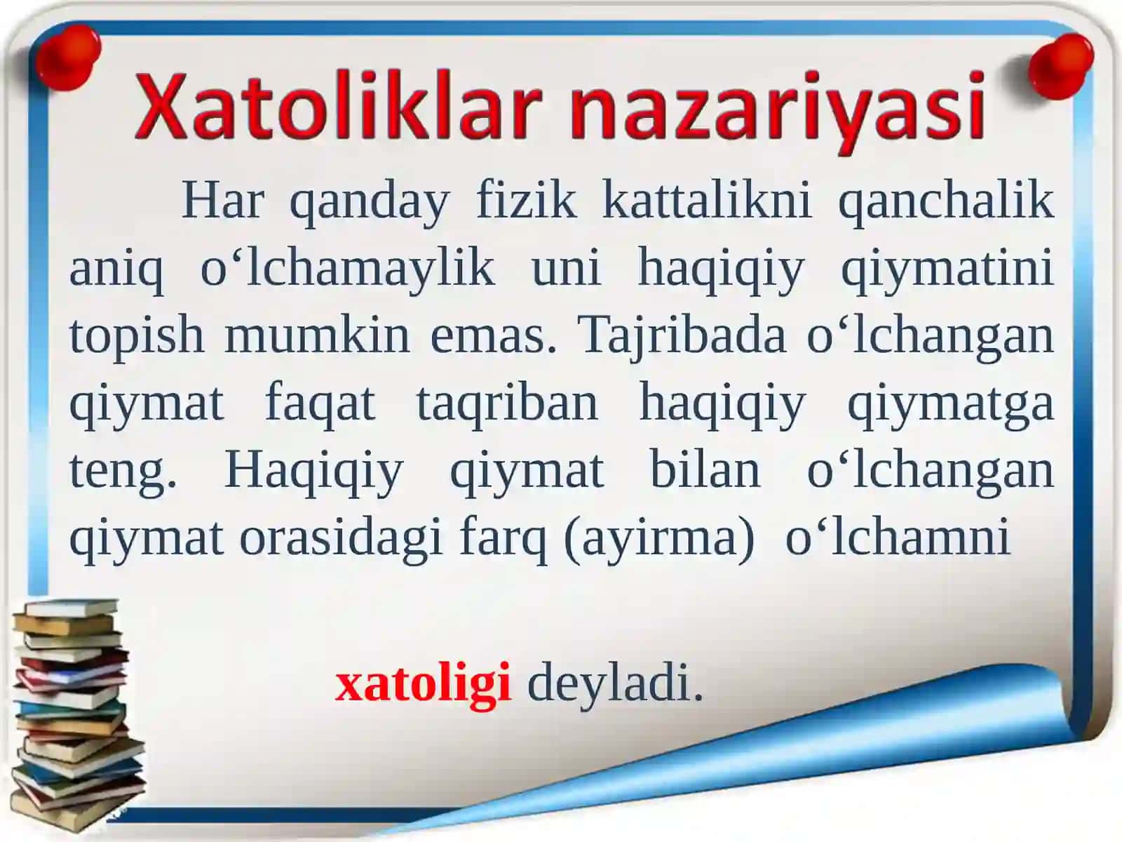 FIZIK PARAMETRLARNI O‘LCHASHDA YO‘L QO‘YILADIGAN XATOLIKLARNI HISOBLASH NAZARIYASI. FIZIK KATTALIKLARNING BIRLIKLARI 3