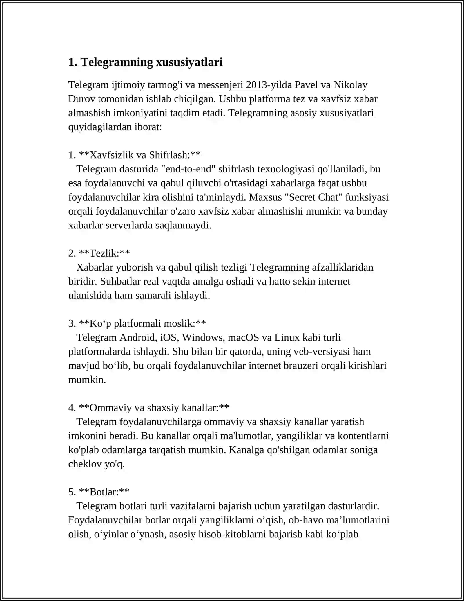 TELEGRAM,FACEBOOK, INSTAGRAMLARNI TUSHUNCHALARI VA QIYOSIY TAHLILI 3