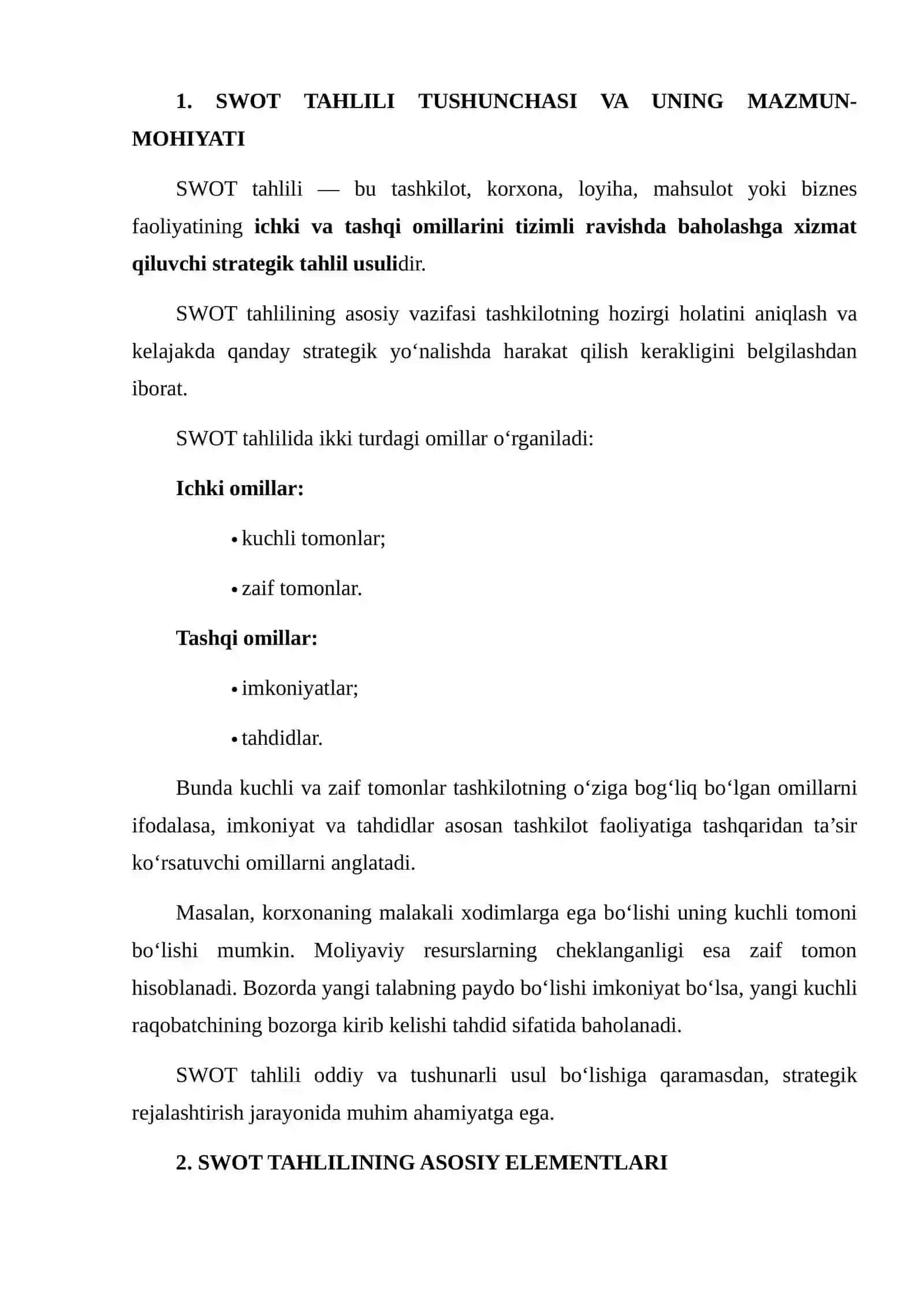 SWOT TAHLILINI TUZISH VA TALQIN QILISH 3