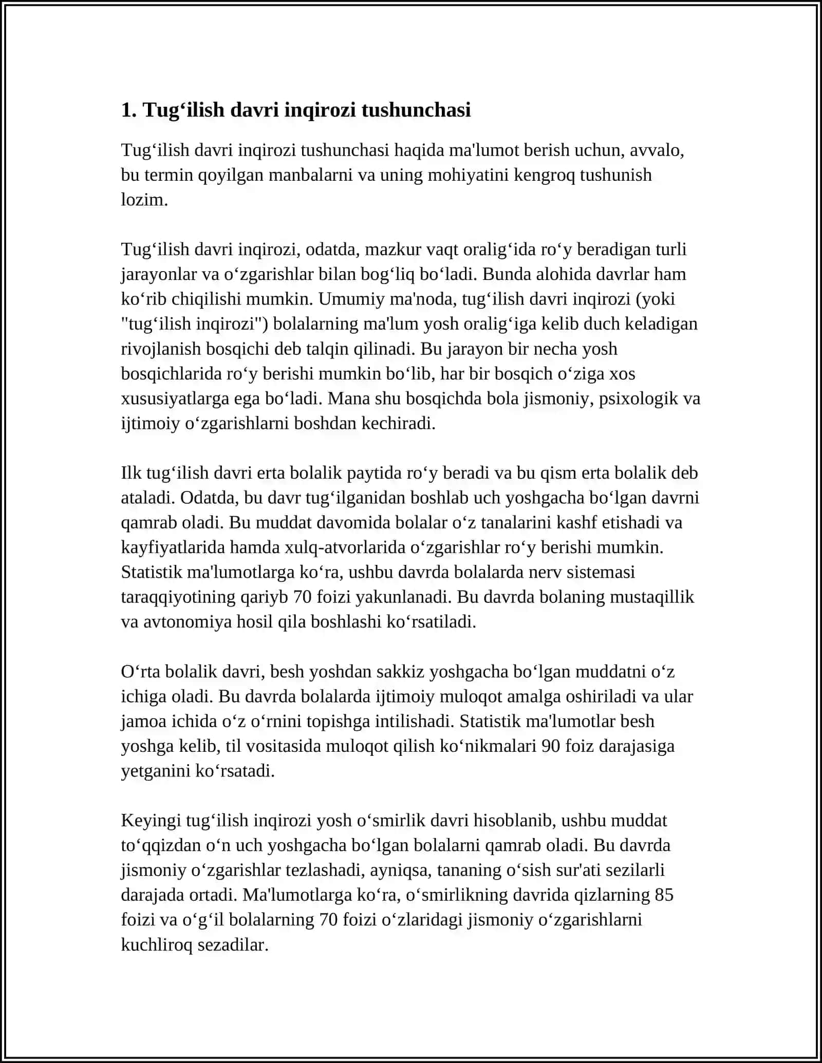 MUSTAQIL ISH Mavzu: TUGʻILISH DAVRI INQIROZI 3