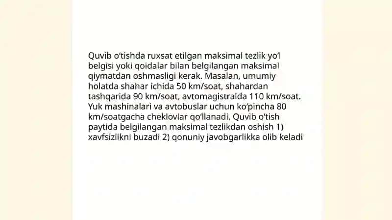 Harakat tezligi quvib oʻtish 3