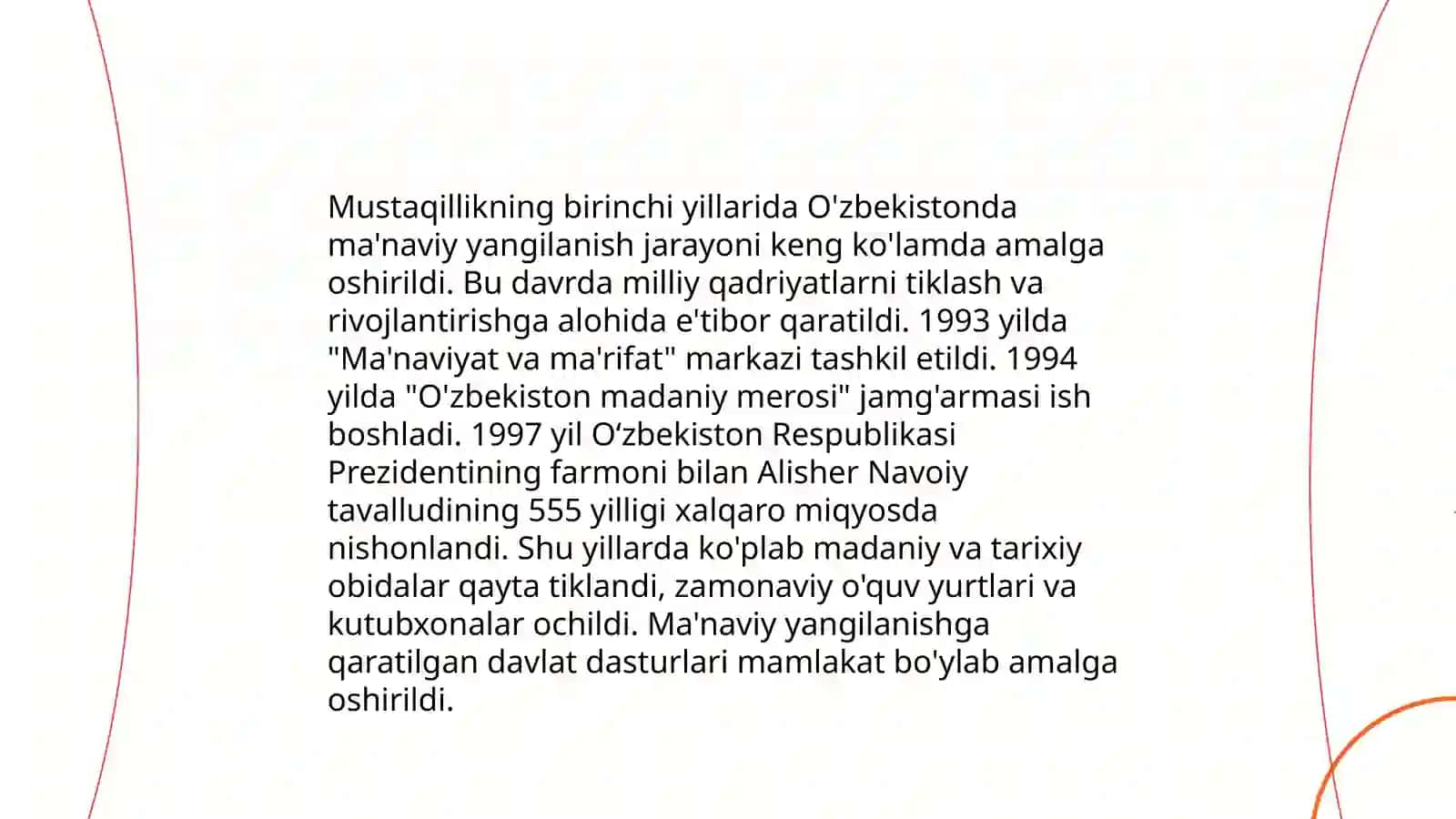 Mustaqillik yillarida O'zbekistondagi ma'naviy madaniy taraqqiyot 3