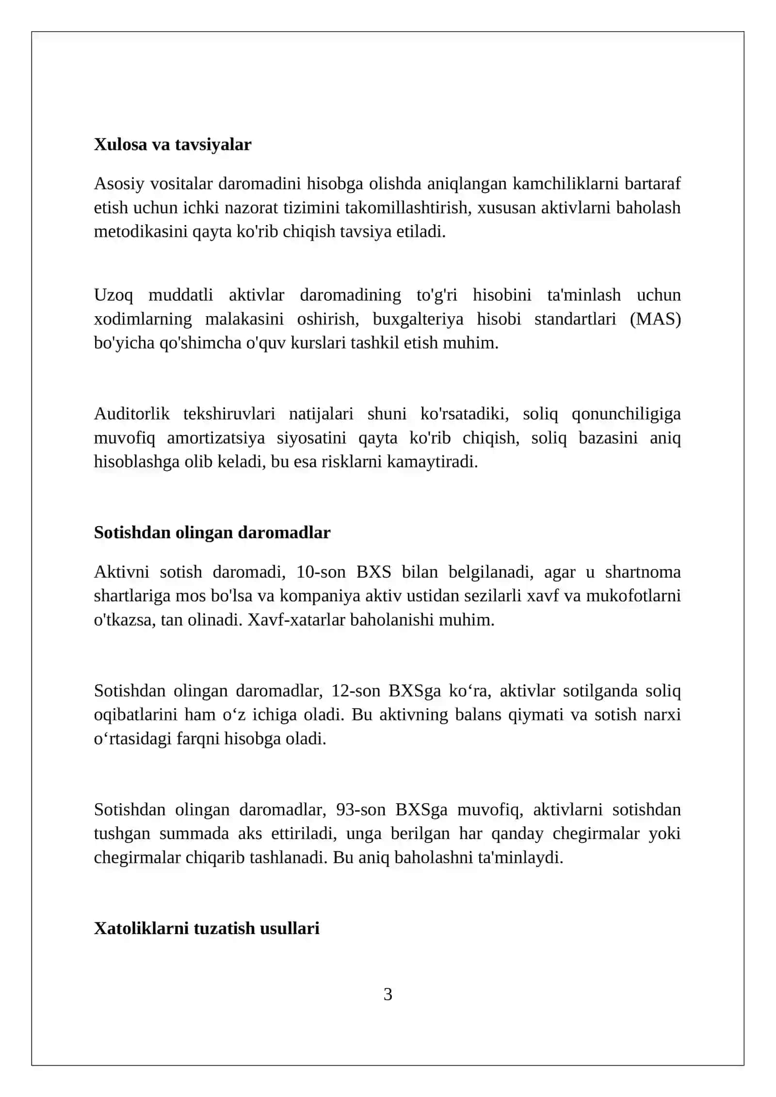 Nomoddiy aktivlar kirimni hisobi to'g'riligini tekshirish 3