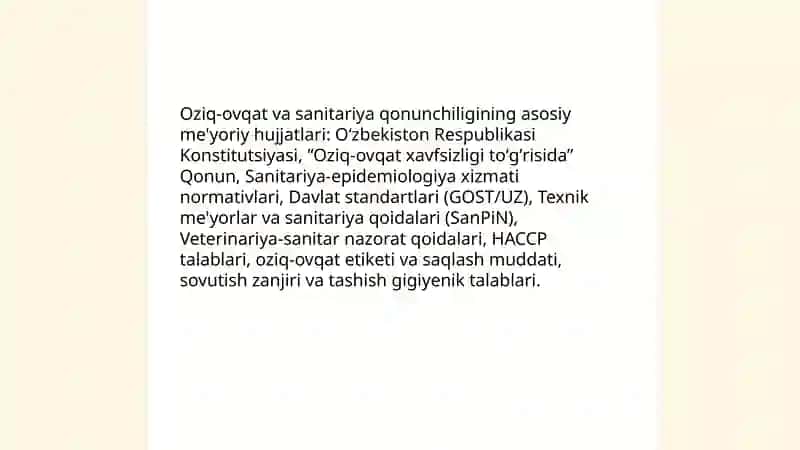 Oziq-ovqat va sanitariya qonuniyati 3