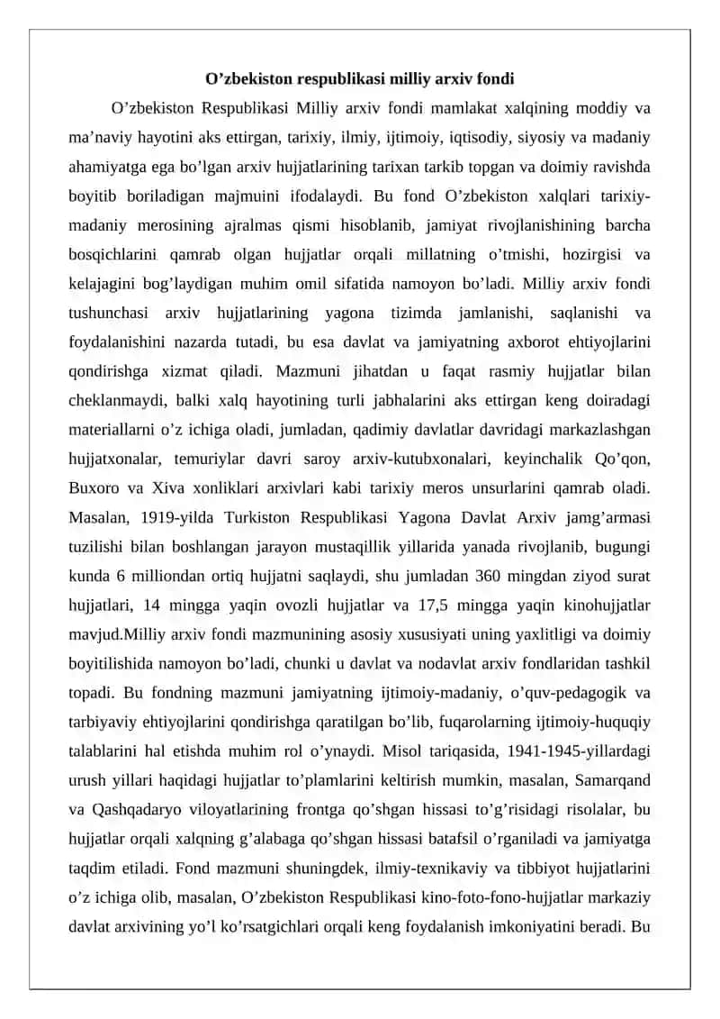 O’zbekiston Respublikasi Milliy arxiv fondi va Milliy arxivlari fondlari 3