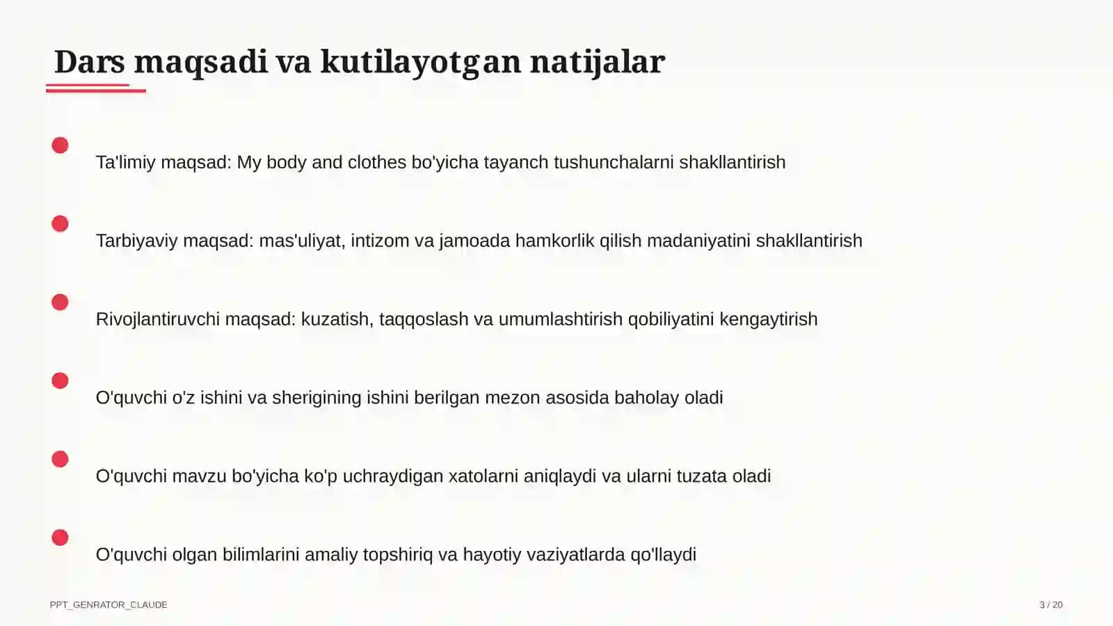 My body and clothes (3-sinf) 3