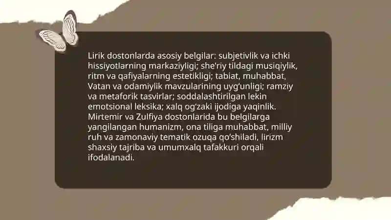 Lirik dostonga xos xususiyatlar 3