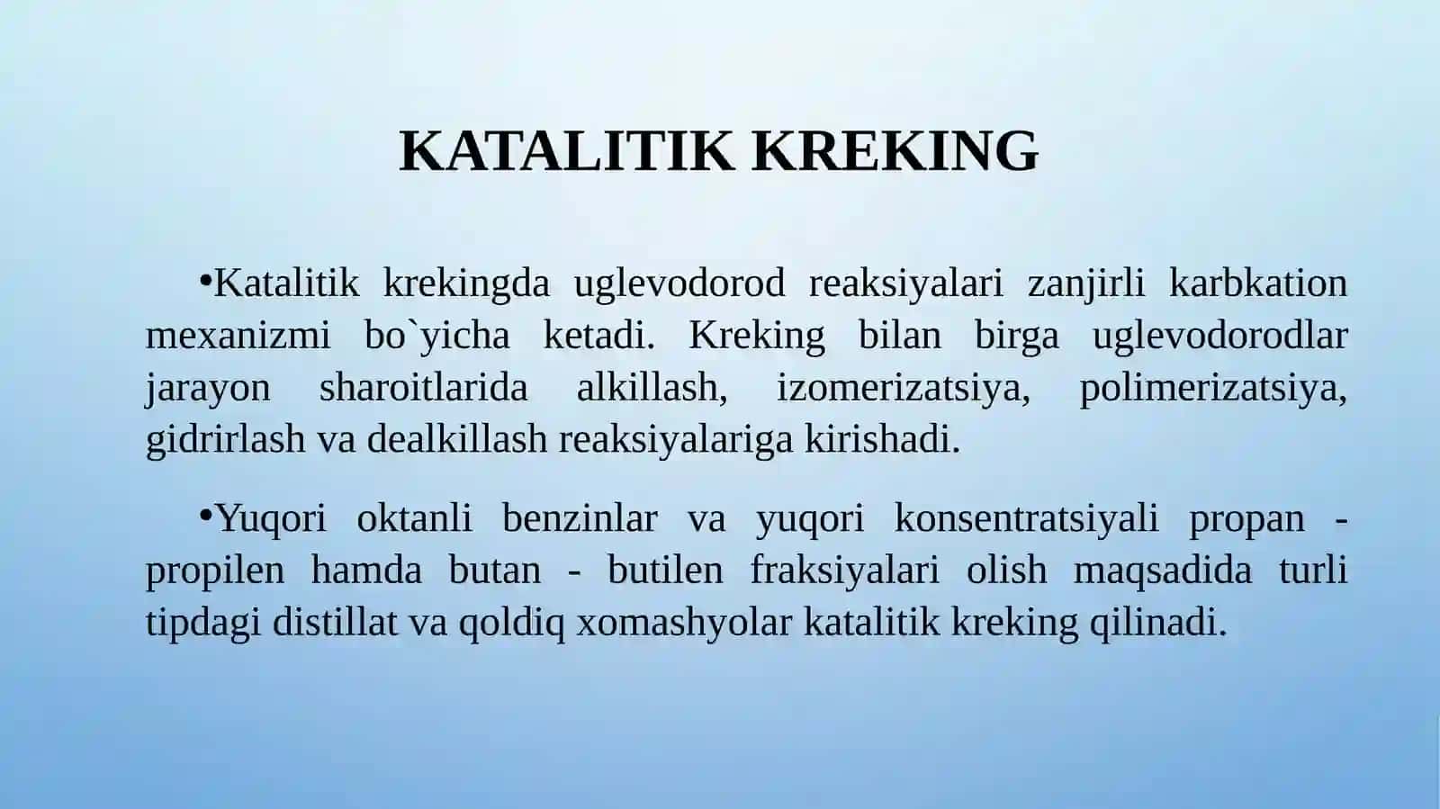 Gazsimon uglevodorodlarning termik va termokatalitik o'zgarishi 3