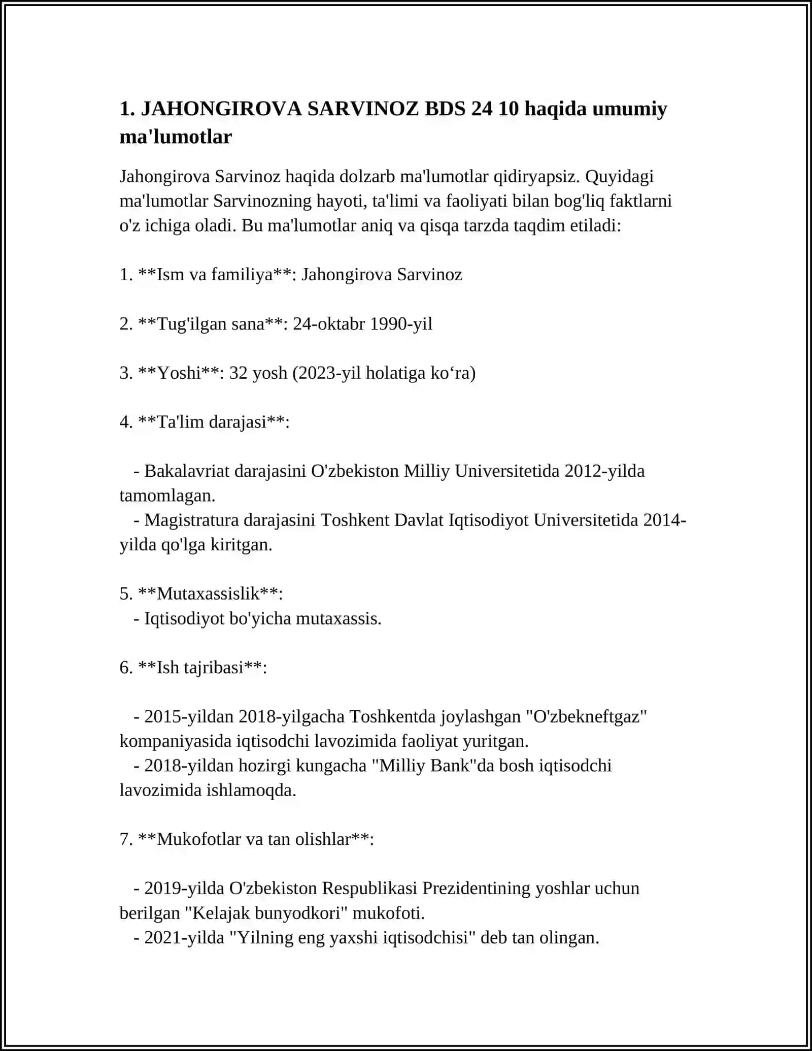 JAHONGIROVA SARVINOZ BDS 24 10 3