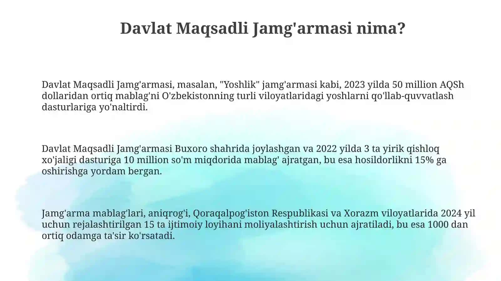 Davlat Maqsadli Jamg'armasi: Samaradorlik va Muammolar 3