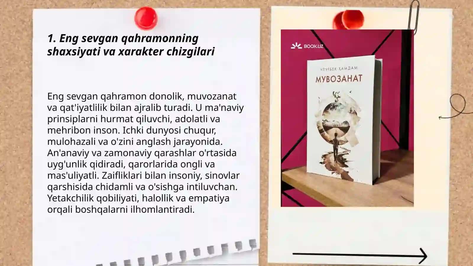 Muvozanat romanidagi eng sevgan qahramon haqida mulohaza yuritish 3