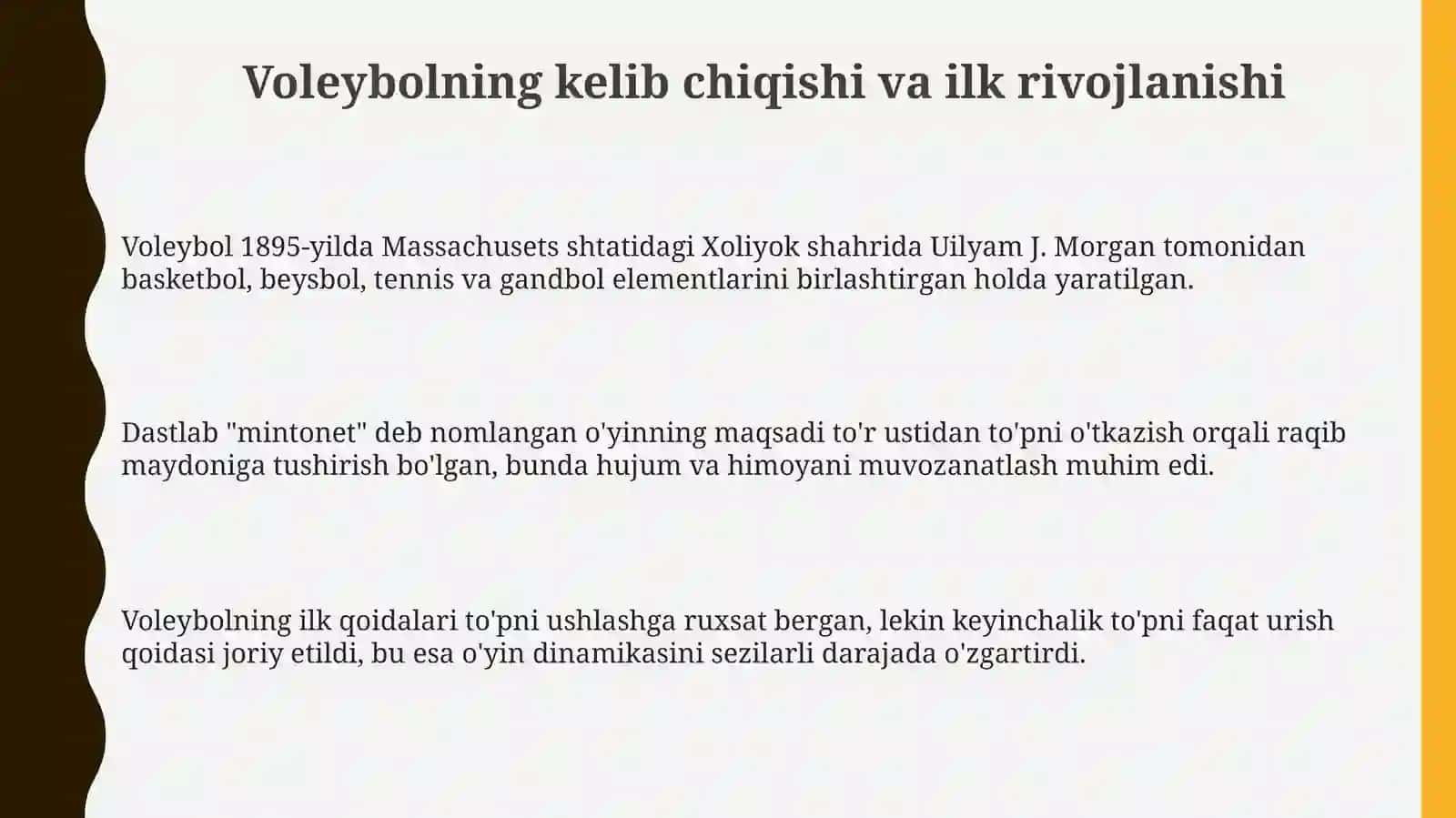 Voleybol o‘yinining kelib chiqishi va rivojlanish 3