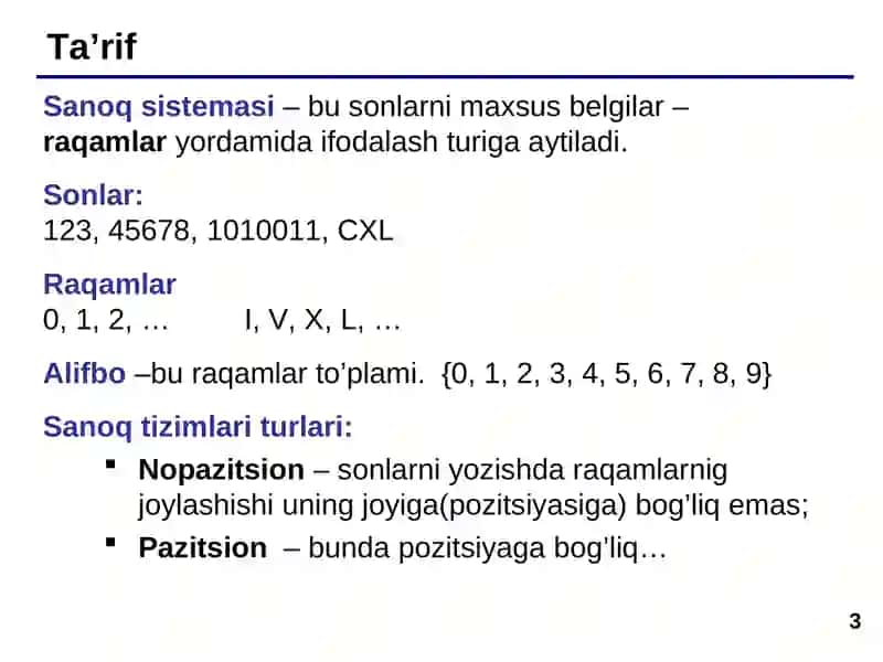 Sanoq sistemalari 3