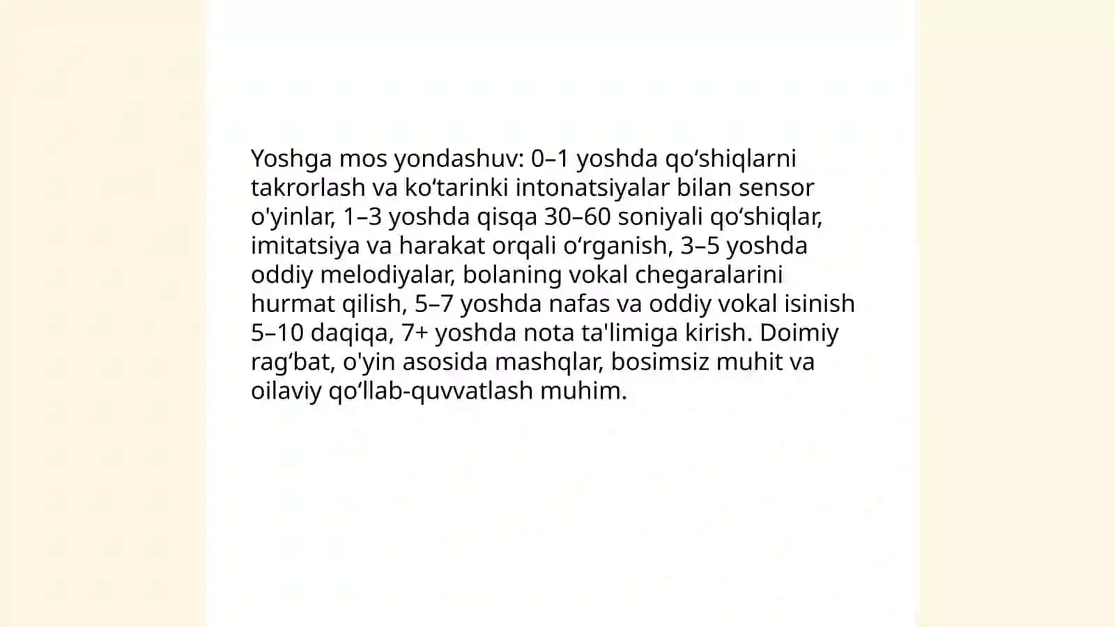 Bolalarni qoʻshiq kuylashga oʻrgatish 3