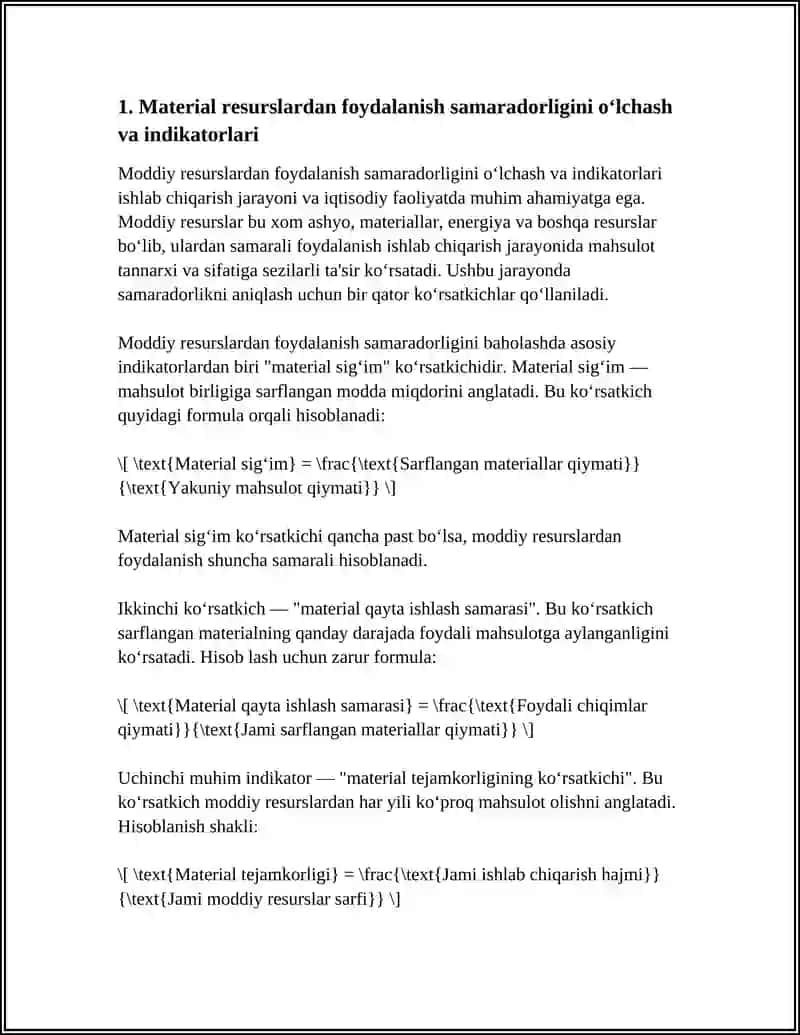 MODDIY RESURSLARDAN FOYDALANISH SAMARADORLIGI VA ULARNI ISHLAB CHIQARISH HAJMIGA 3