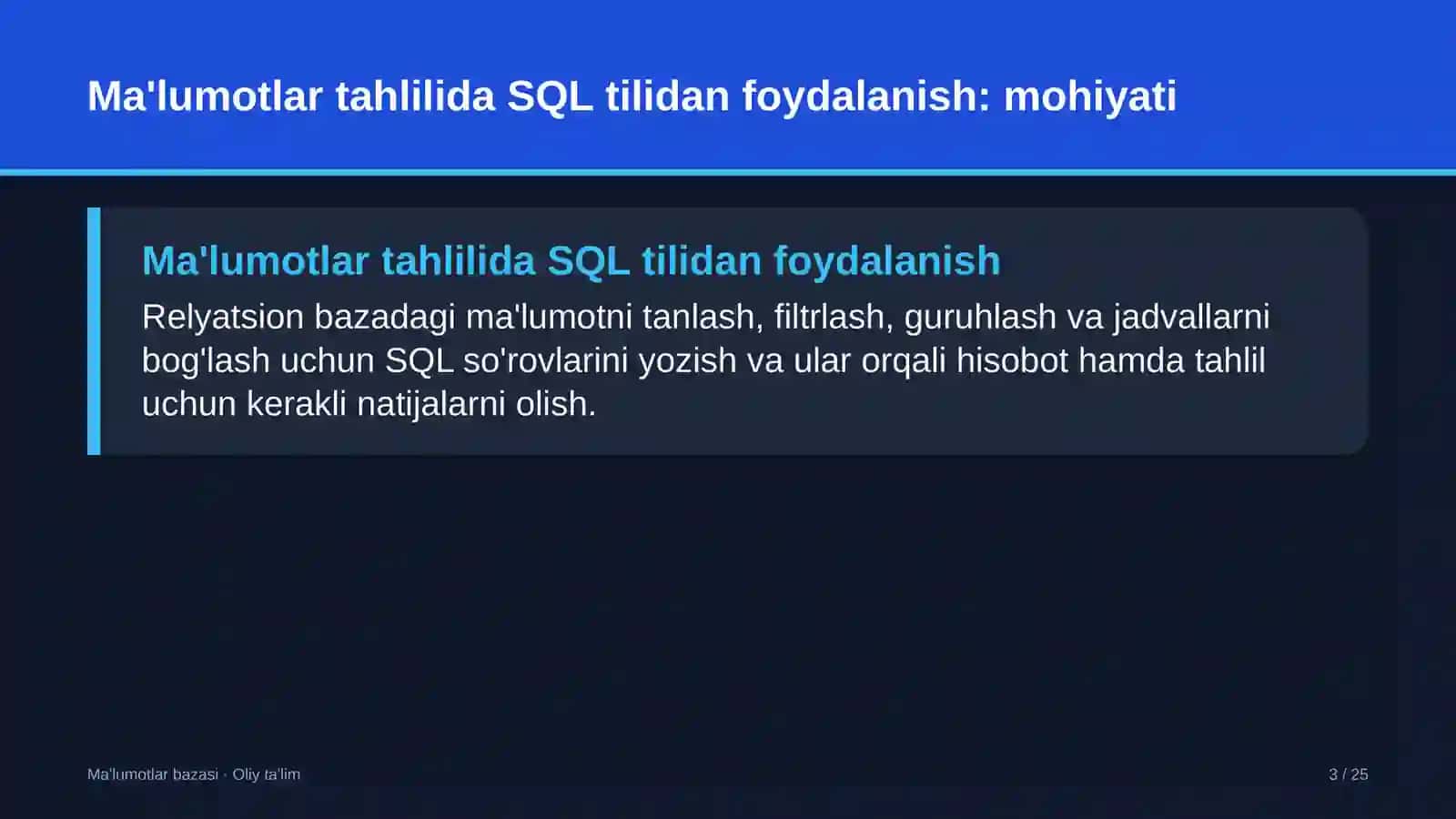 qishloq qurilishida ma'lumotlar tahlilida sql tilidan foydalanish 6851 3