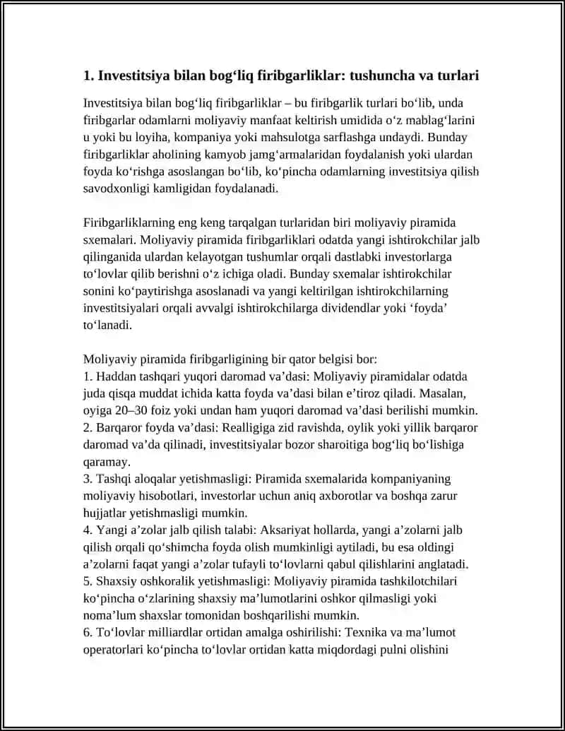 INVISTITSIYA BILAN BO’LADIGAN FRIBGARLIKLAR MOLIYAVIY PIRAMIDA VA UNING BELGILARI 3