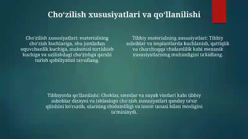 Tibbiyotda Meterialarning Mehanik Hossalarining Ahamiyati Va Undan Foydalanish 3