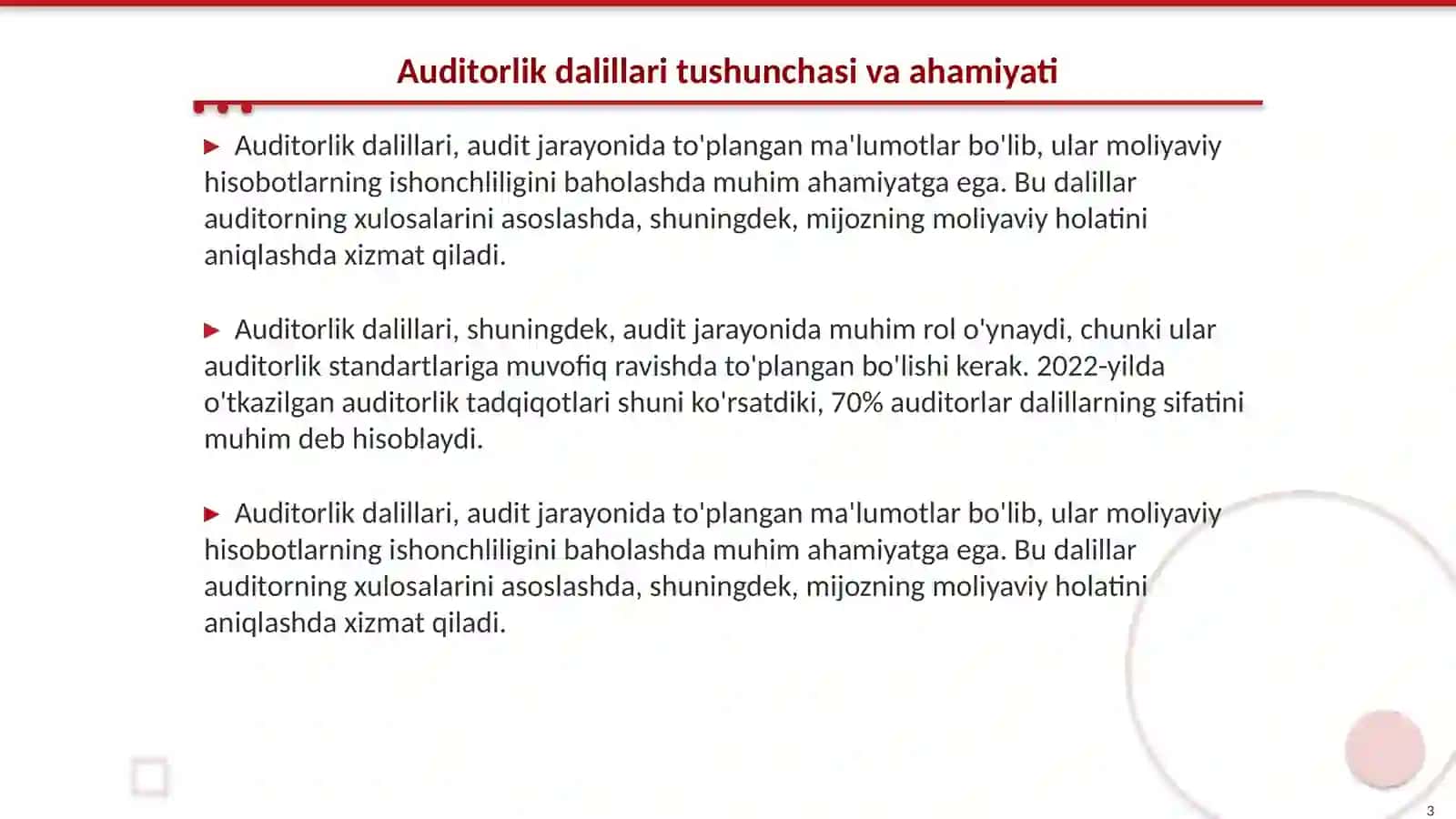 Auditorlik dalillari: ISA 500 “Audit Evidence” talablari asosida tahlil 3