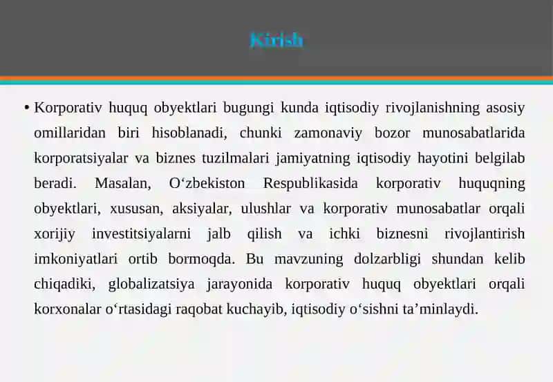 Korporativ huquqining obyektlari 3