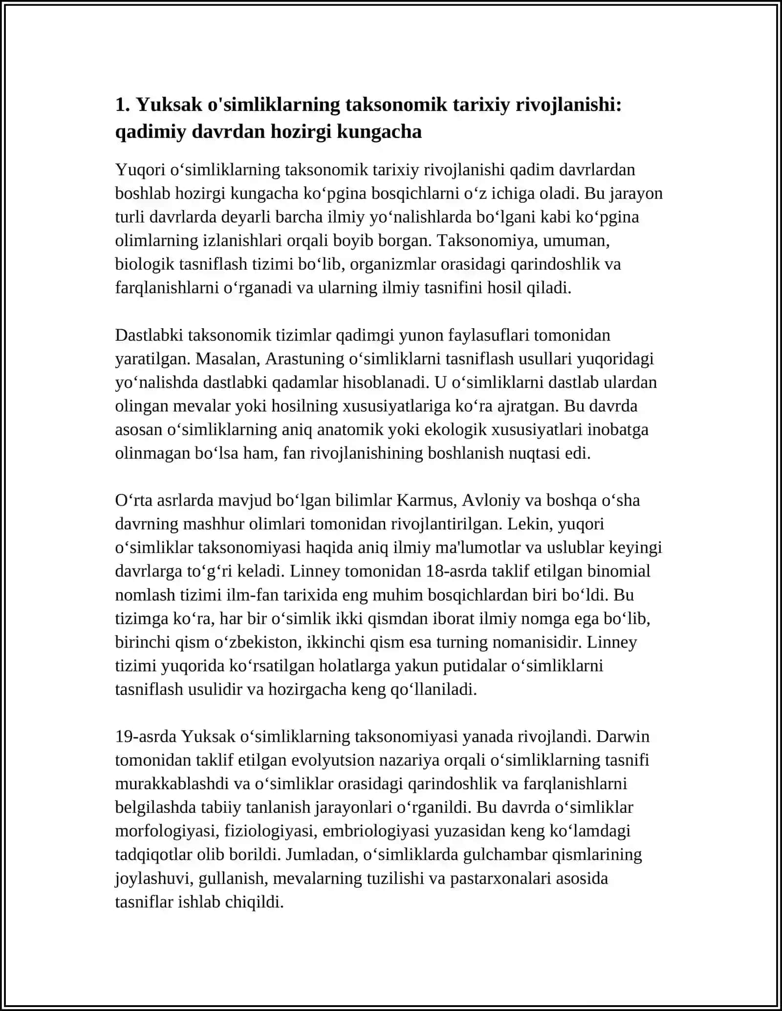 YUKSAK ÕSIMLIKLARNING TAKSONOMIK TARIXI 3