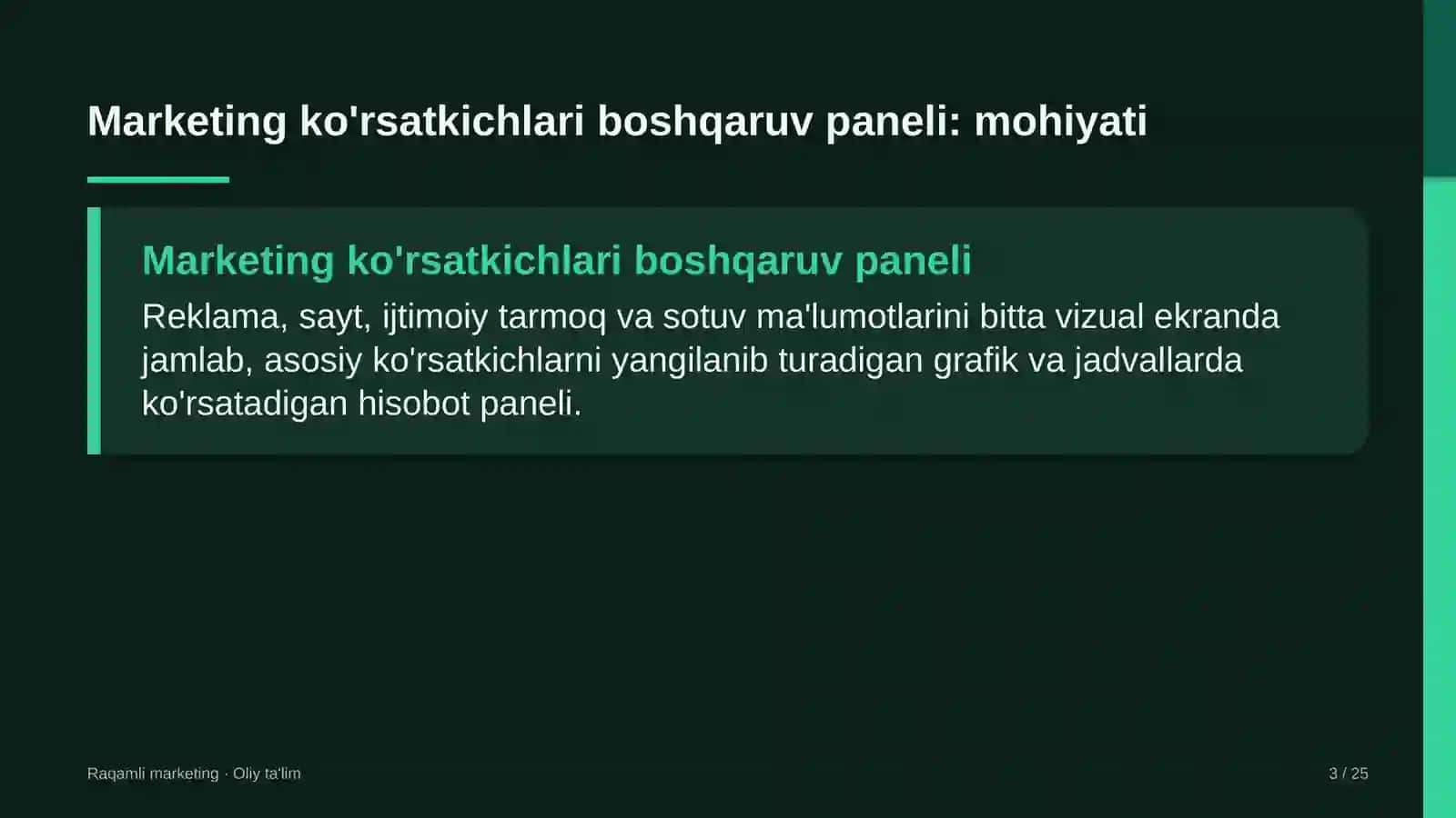 energetika dispetcherlik markazlarida marketing ko'rsatkichlari boshqaruv panelini yaratish 4052 3