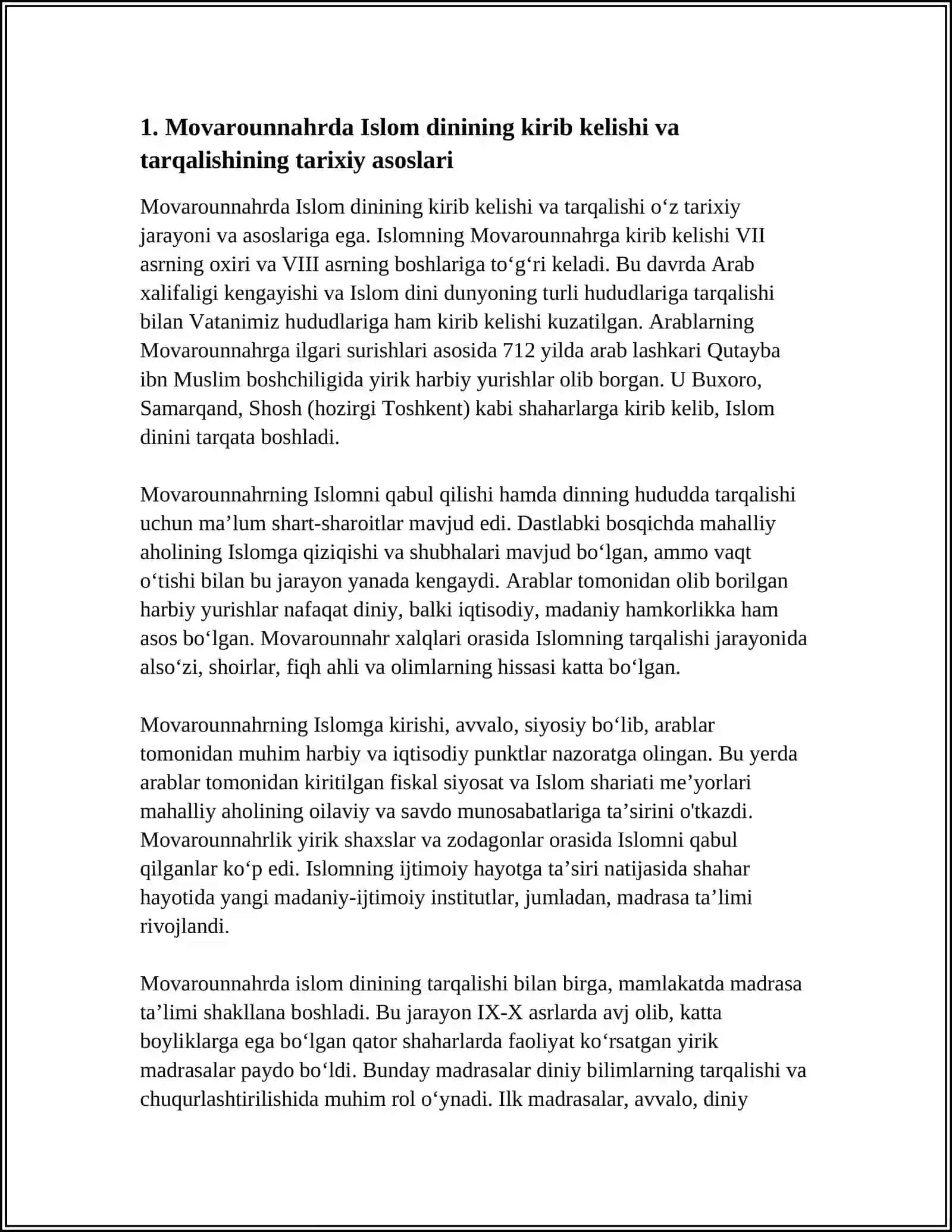 MOVAROUNNAHRDA ISLOM DININING TARQALISHI VA MADRASA TA'LIMI SHAKLLANISHI SHAKLLANISHINING IJTIMOIY MADANIY HAYOTGA TA'SIRI 3