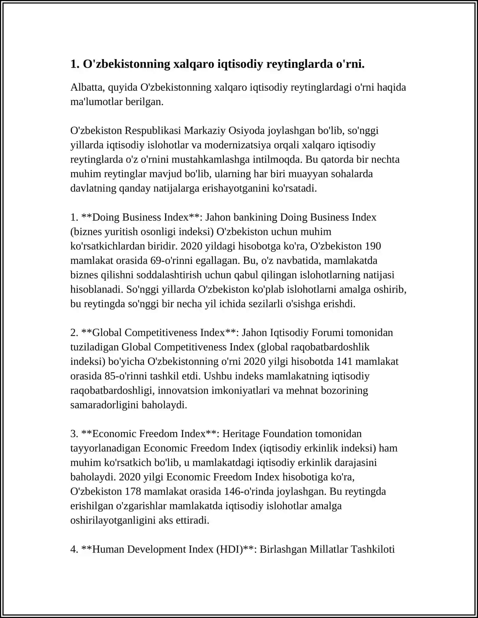IQTISODIY VA IJTIMOIY SOHADAGI USTUVOR HALQARO REYTINGLAR VA ULARGA O'ZBEKISTONNING INTEGRATSIYALASHUVI 3