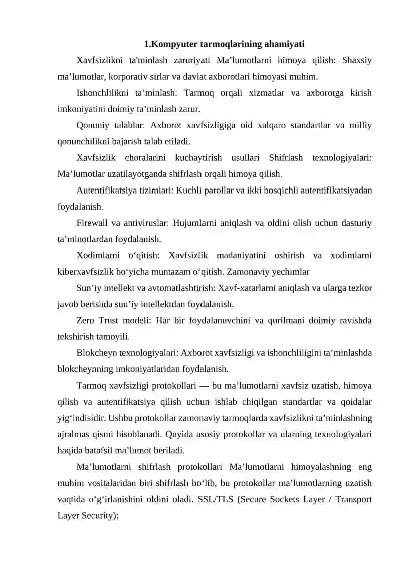 KOMPYUTER TARMOQLARINING ASOSIY ARXITEKTURA MODELLARI (OSI VA TCP/IP) HAMDA ULARDAGI PROTOKOLLAR 3