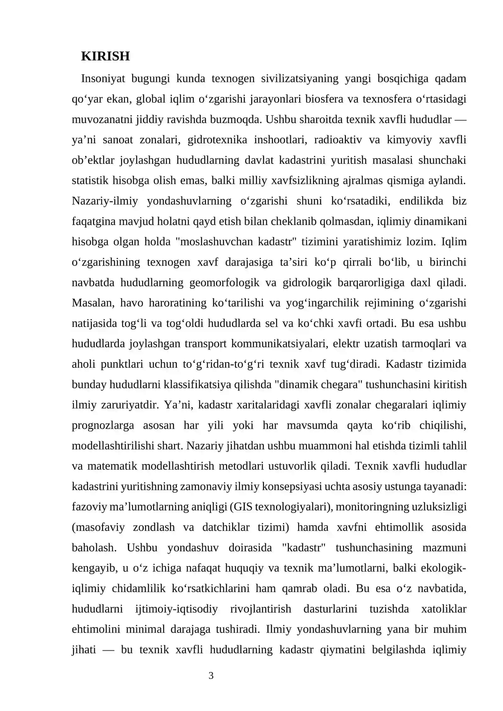 IQLIM O‘ZGARISHI SHAROITIDA TEXNIK XAVFLI HUDUDLARNING KADASTRINI YURITISHDA NAZARIY-ILMIY YONDASHUVLAR 3