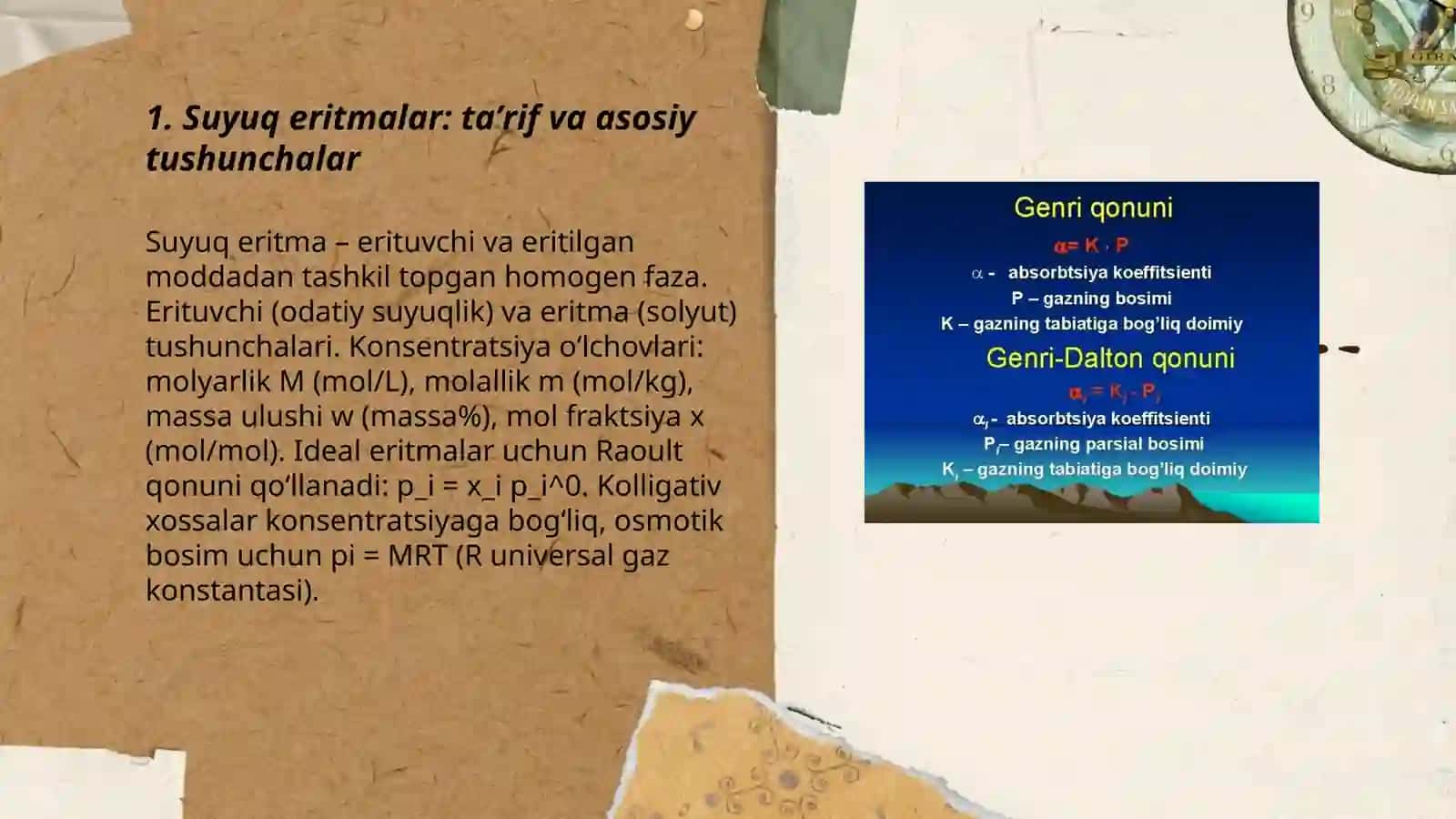 Suyuq eritmalar va ularining konsentratsiyasi Raul qonuni Genri qonuni Osmatik bosim 3