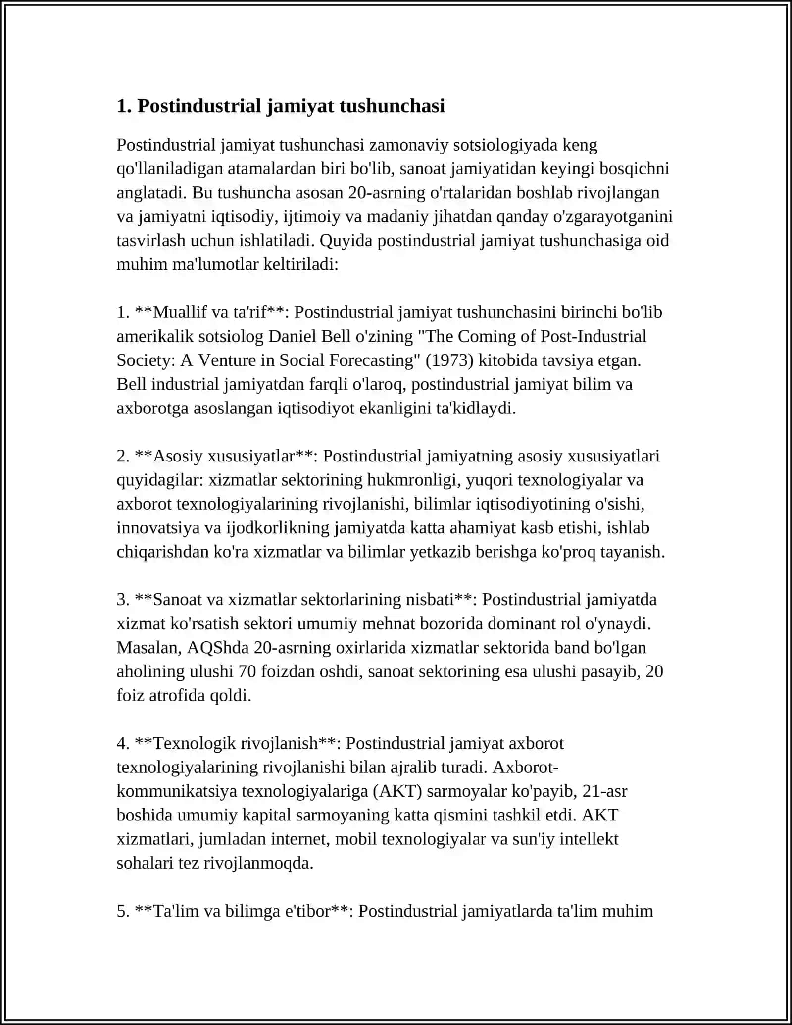 POSTINDUSTRIAL JAMIYATDA SERVIS FAOLIYATINI TAHLIL ETISHNING NAZARIY ASOSLARI 3