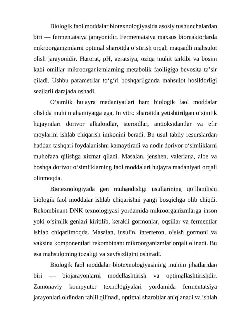 Biologik faol va dorivor moddalar biotexnologiyasi 3