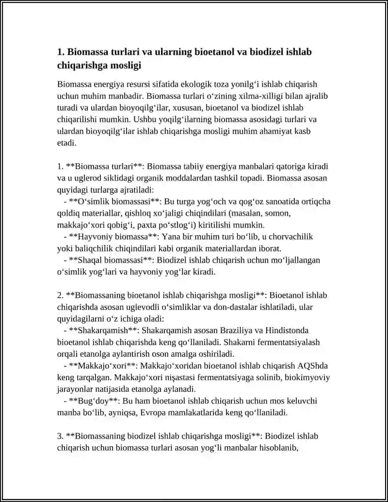 BIOMASSADAN OLINADIGAN BIOYOQILG‘ILAR: BIOETANOL VA BIODIZEL ISHLAB CHIQARISH TEXNOLOGIYASI 3