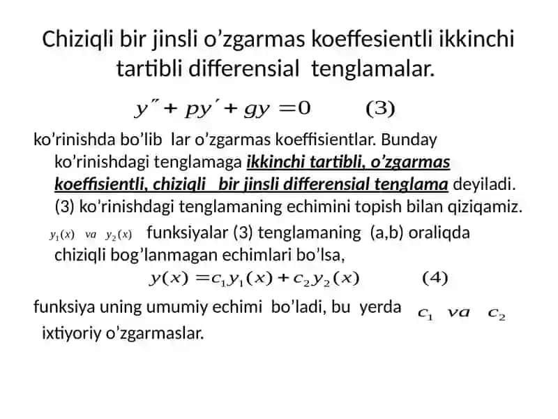 Chiziqlibirjinslio’zgarmaskoeffesientliikkinchitartiblidifferensialtenglamalar 3