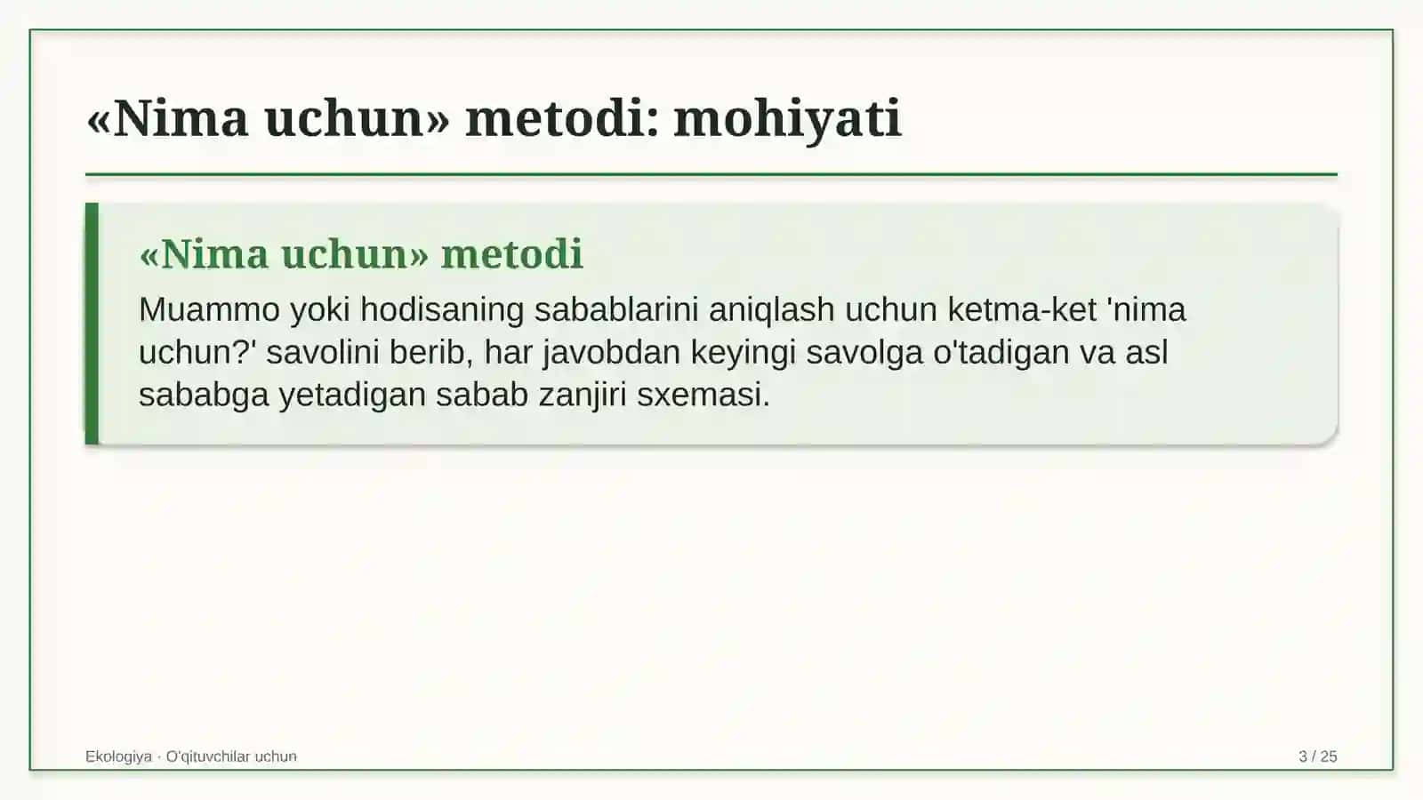 ekologiya darslarida nima uchun metodidan foydalanish 3796 3